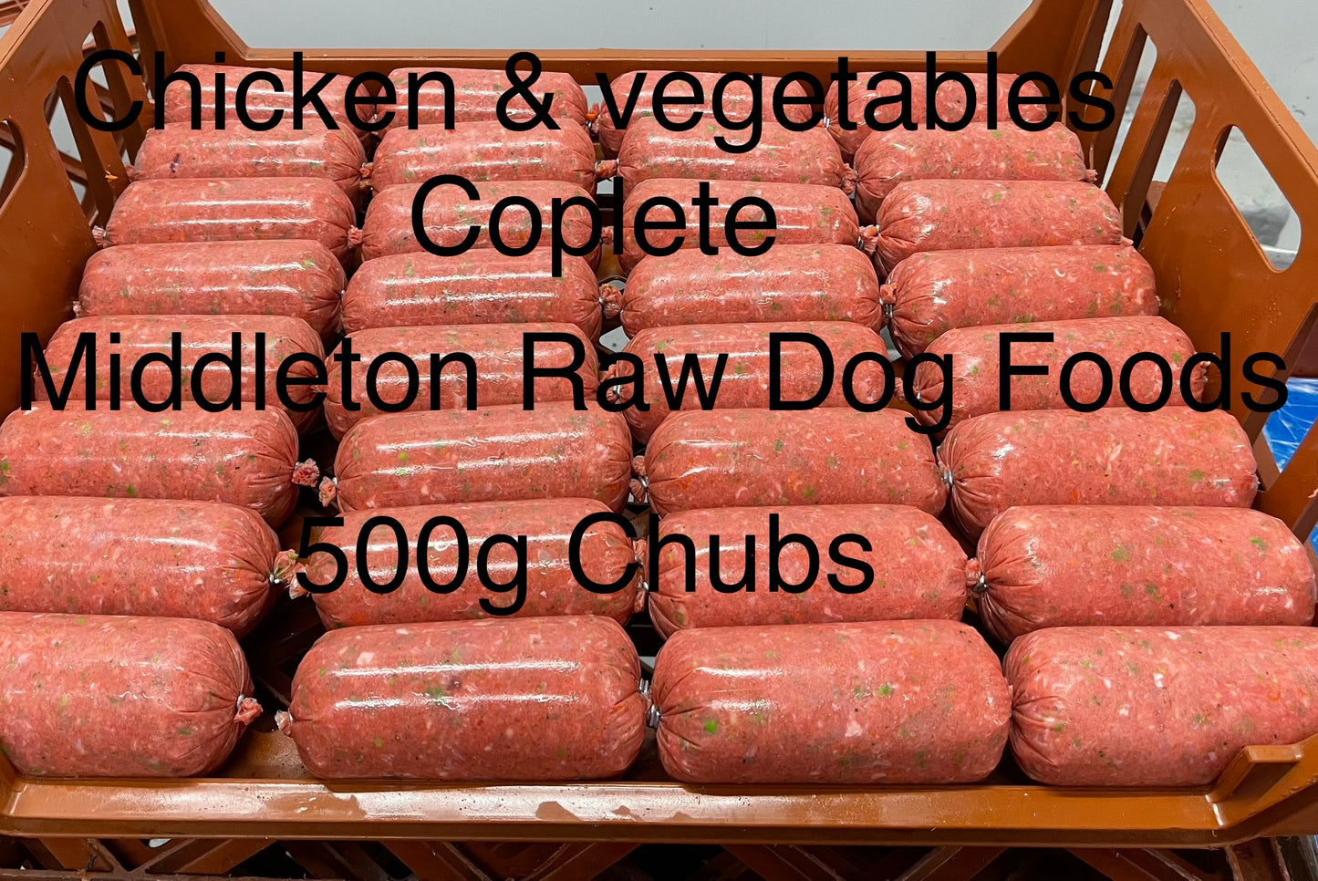 Dog Food Frozen Chicken & veg complete meal 28x500g Chubs 14kg box BARF RAW DIET
