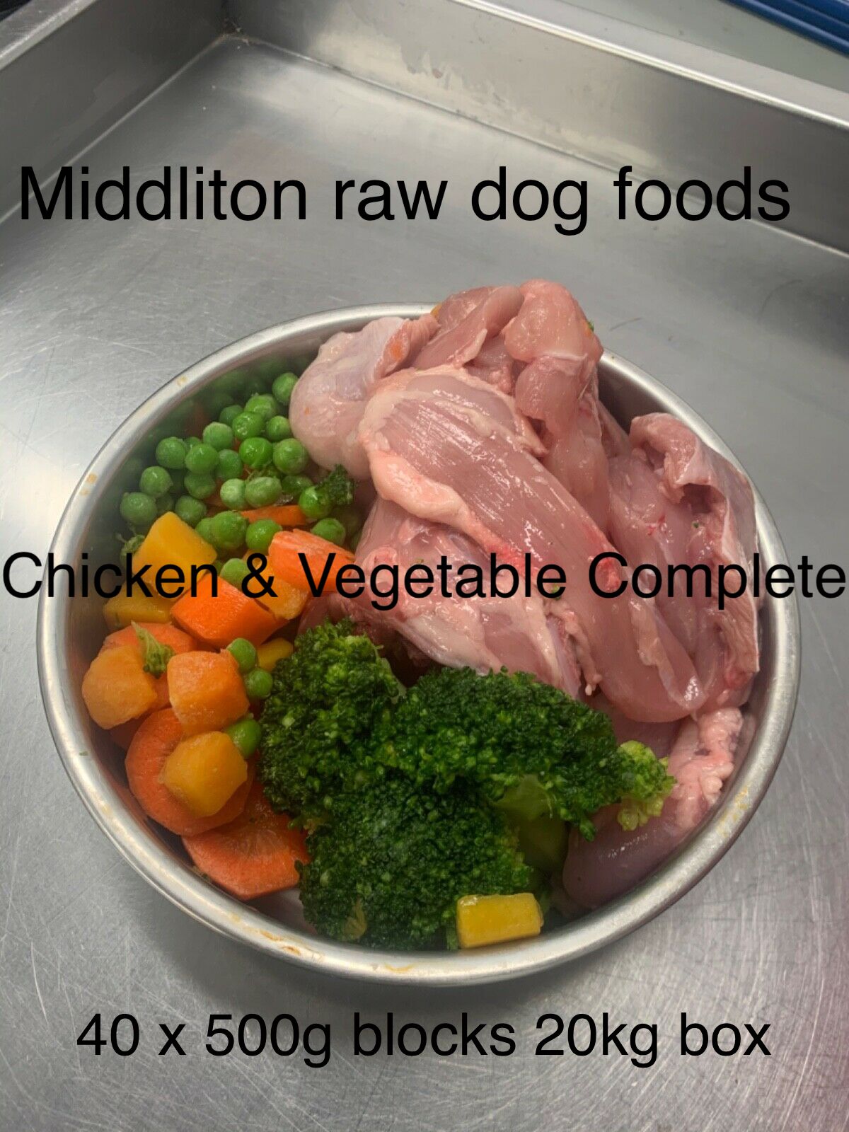 Dog Food Frozen Chicken & veg complete meal 40x500g Chubs 20kg box