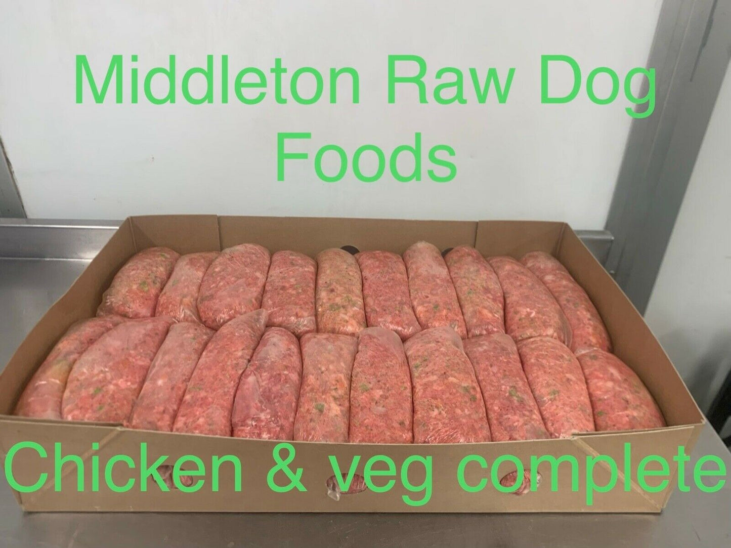Dog Food Frozen Chicken & veg complete meal 28x500g Chubs 14kg box BARF RAW DIET
