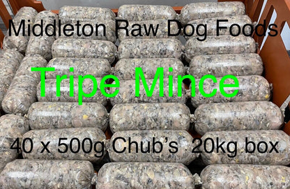 Frozen Minced Green Tripe 20x500g Chubs 10KG (22lbs) for dogs BARF / RAW