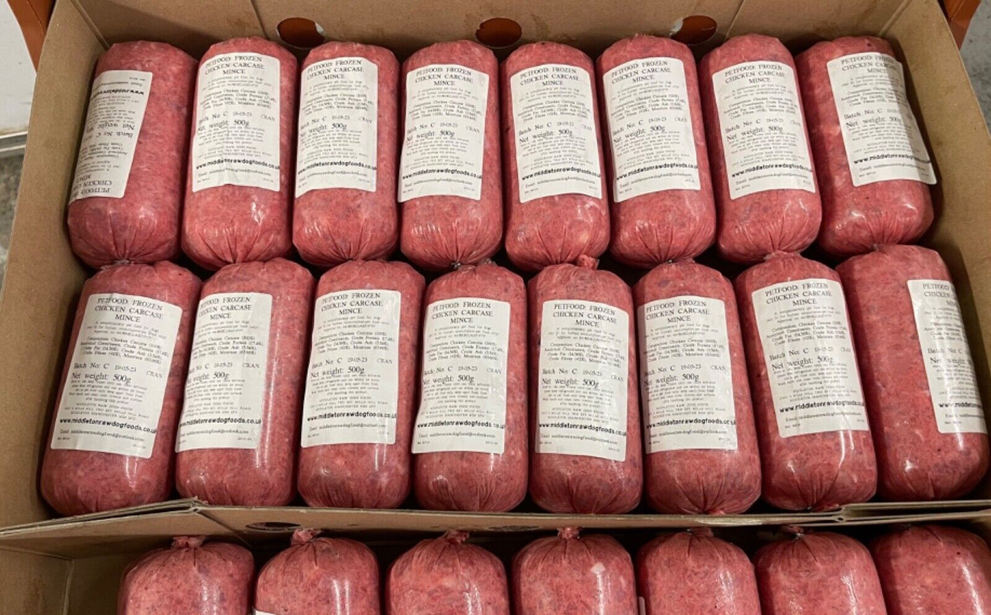 Dog Food Frozen Chicken Mince 28x 500g Chubs 14kg box. BARF RAW DIET delivered